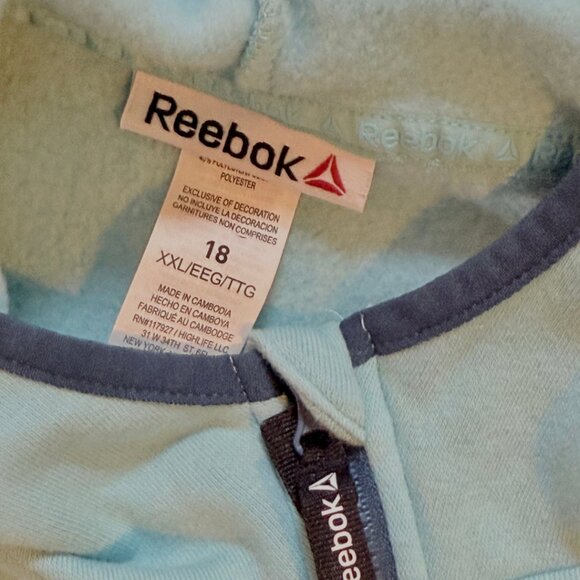 Reebok Hoodie, Kangaroo Zippered Pockets, Light Blue Girls Size 18 - Picture 4 of 6